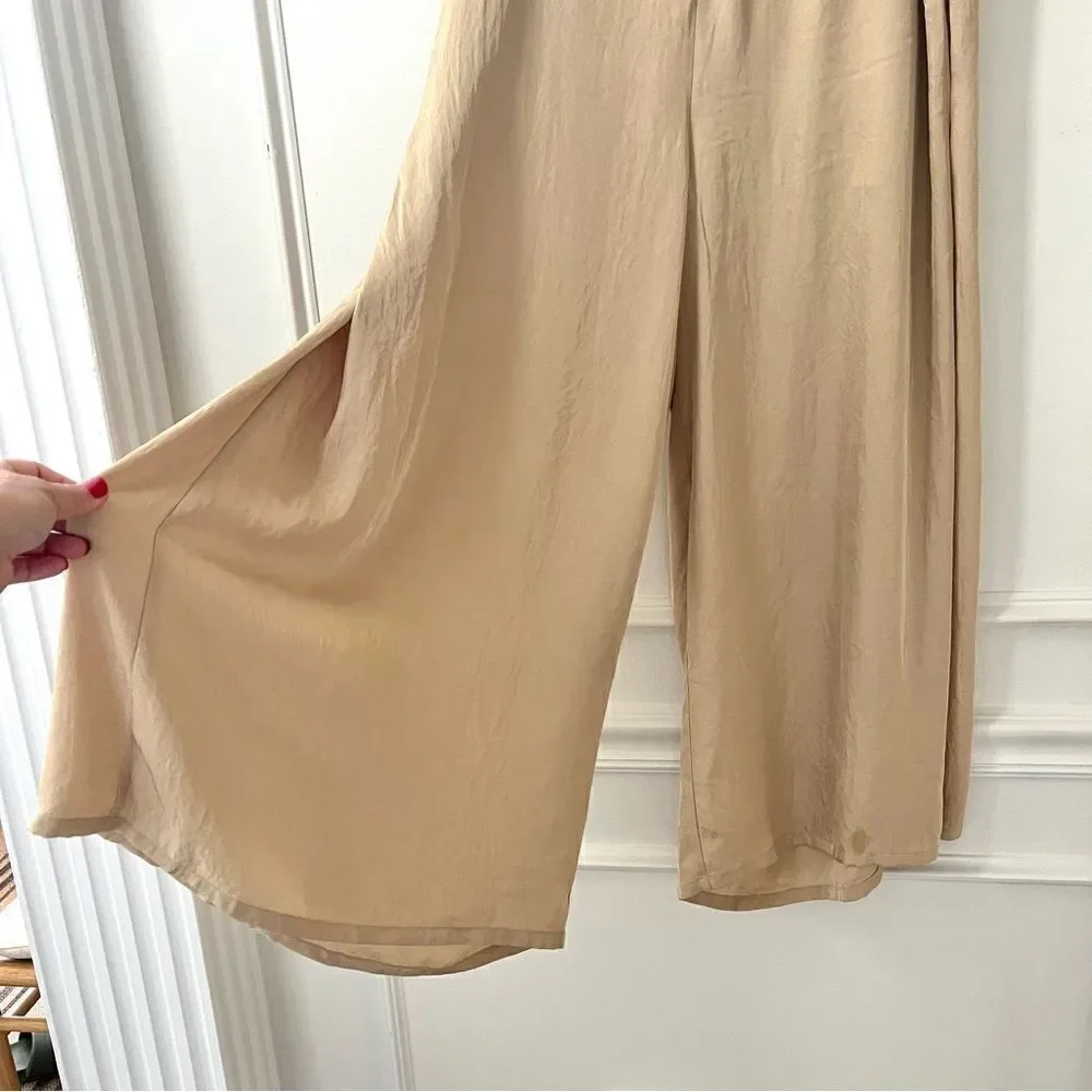 Vince Drapey Culotte Wide Leg Pull on Cropped Pants in Champagne Maiz Sz 12 NWT